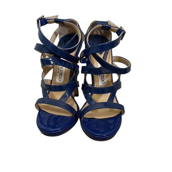 Jimmy Choo Blue Pantent Leather Heels Strappy Size 8 - Picture 2 of 10